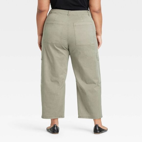 Women's Mid-Rise Barrel Leg Cargo Pants - Universa Olive Green - Picture 2 of 3